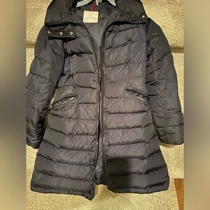 Moncler Flammette Fitted Long Down Coat Navy blue woman size 1 Down Jacket